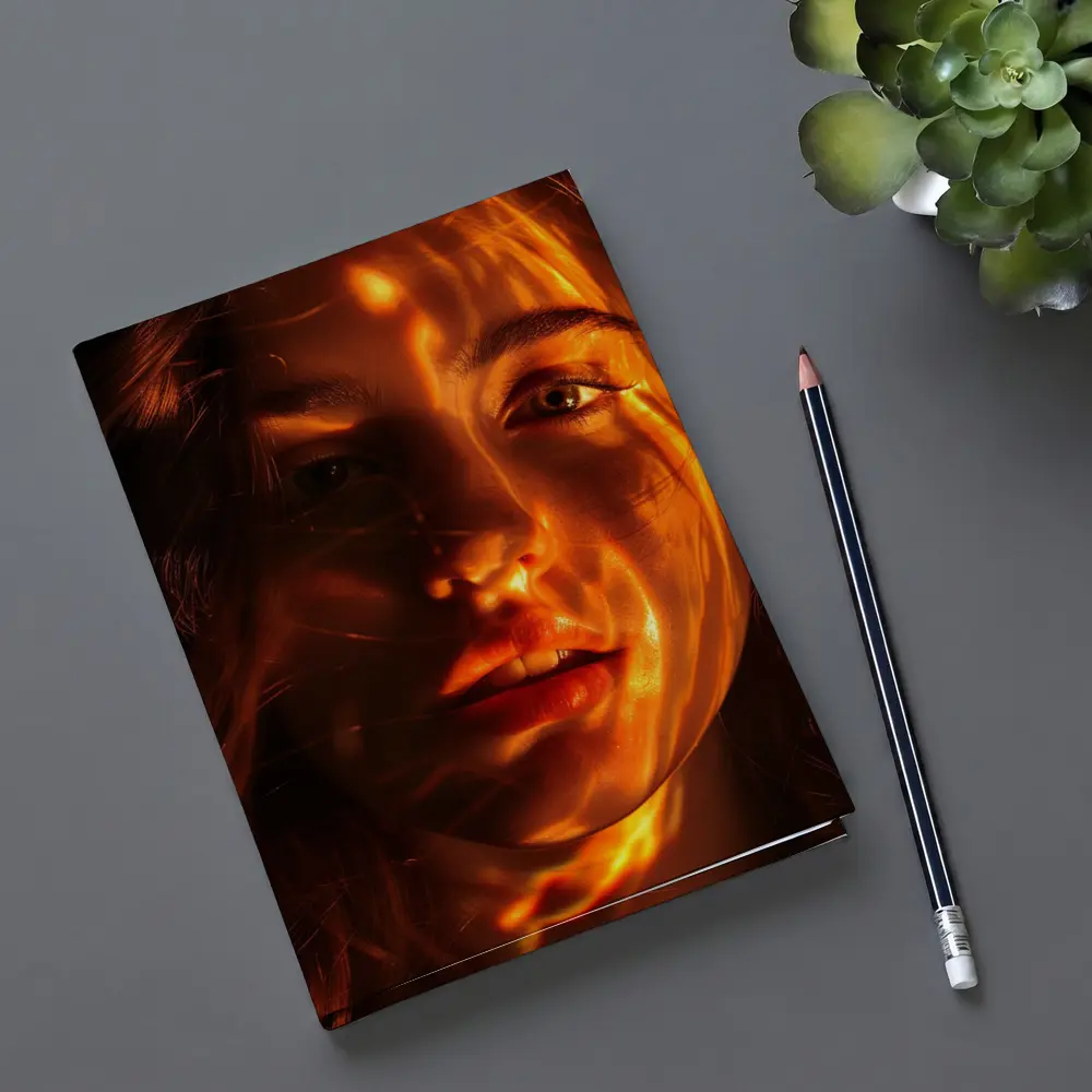 Woman Portrait Golden Light Shadow Play – Notebooks