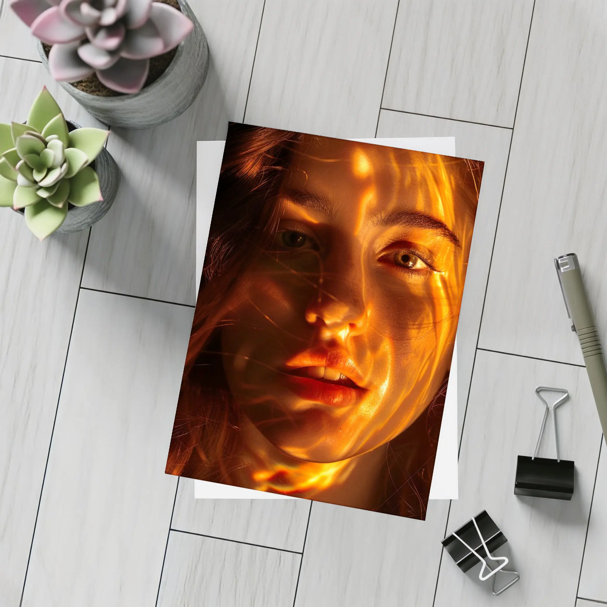 Woman Portrait Golden Light Shadow Play – Postcards