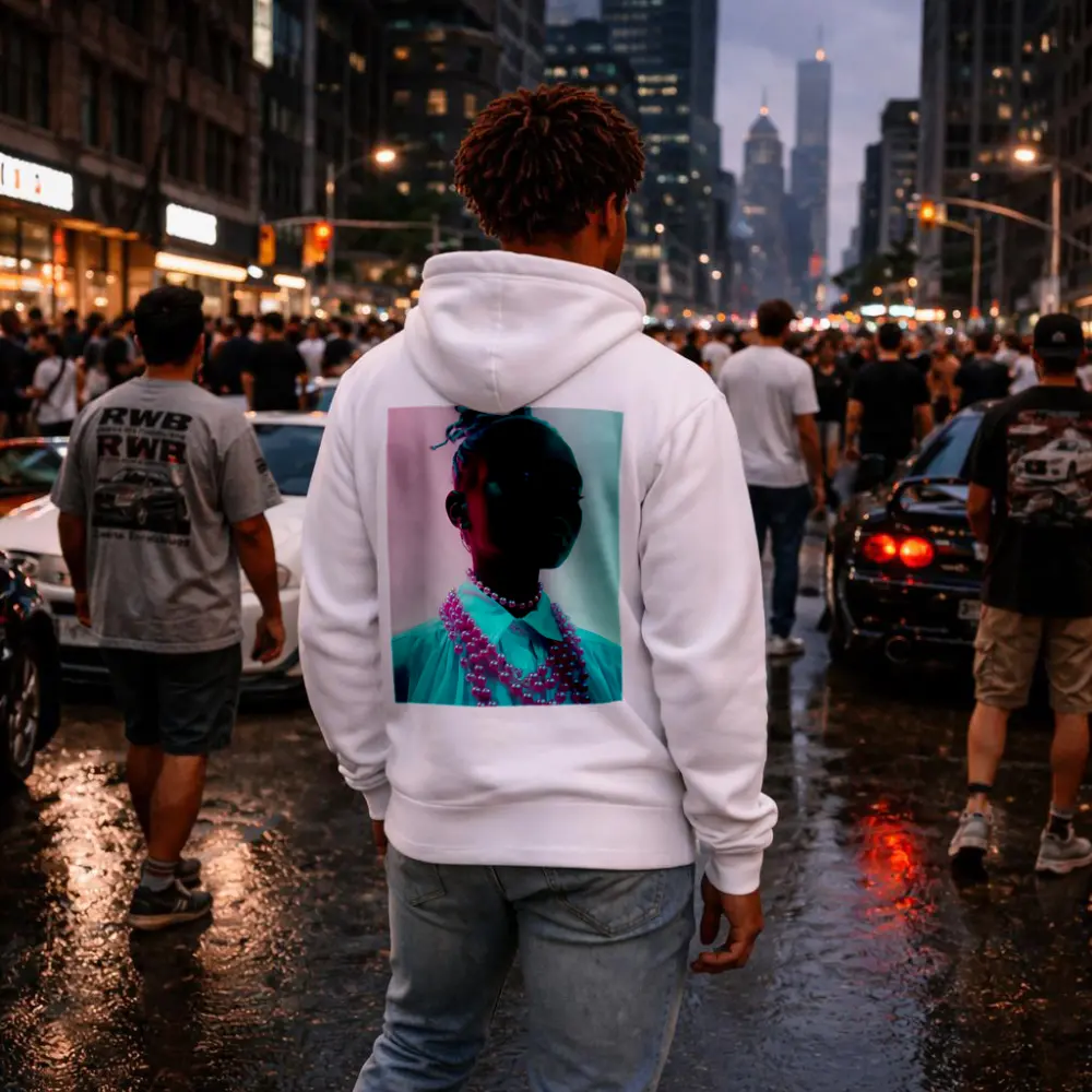 Woman Portrait Neon Pink Teal Studio Light – Hoodies