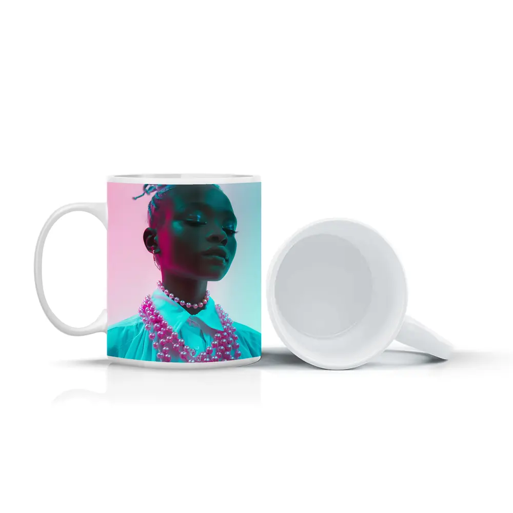 Woman Portrait Neon Pink Teal Studio Light – Mugs
