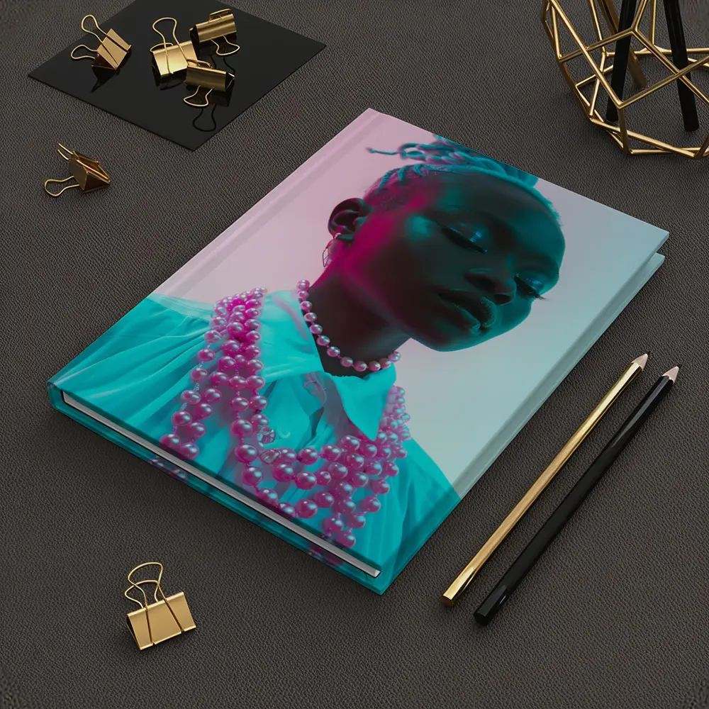 Woman Portrait Neon Pink Teal Studio Light – Notebooks