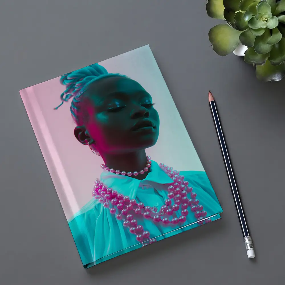 Woman Portrait Neon Pink Teal Studio Light – Notebooks