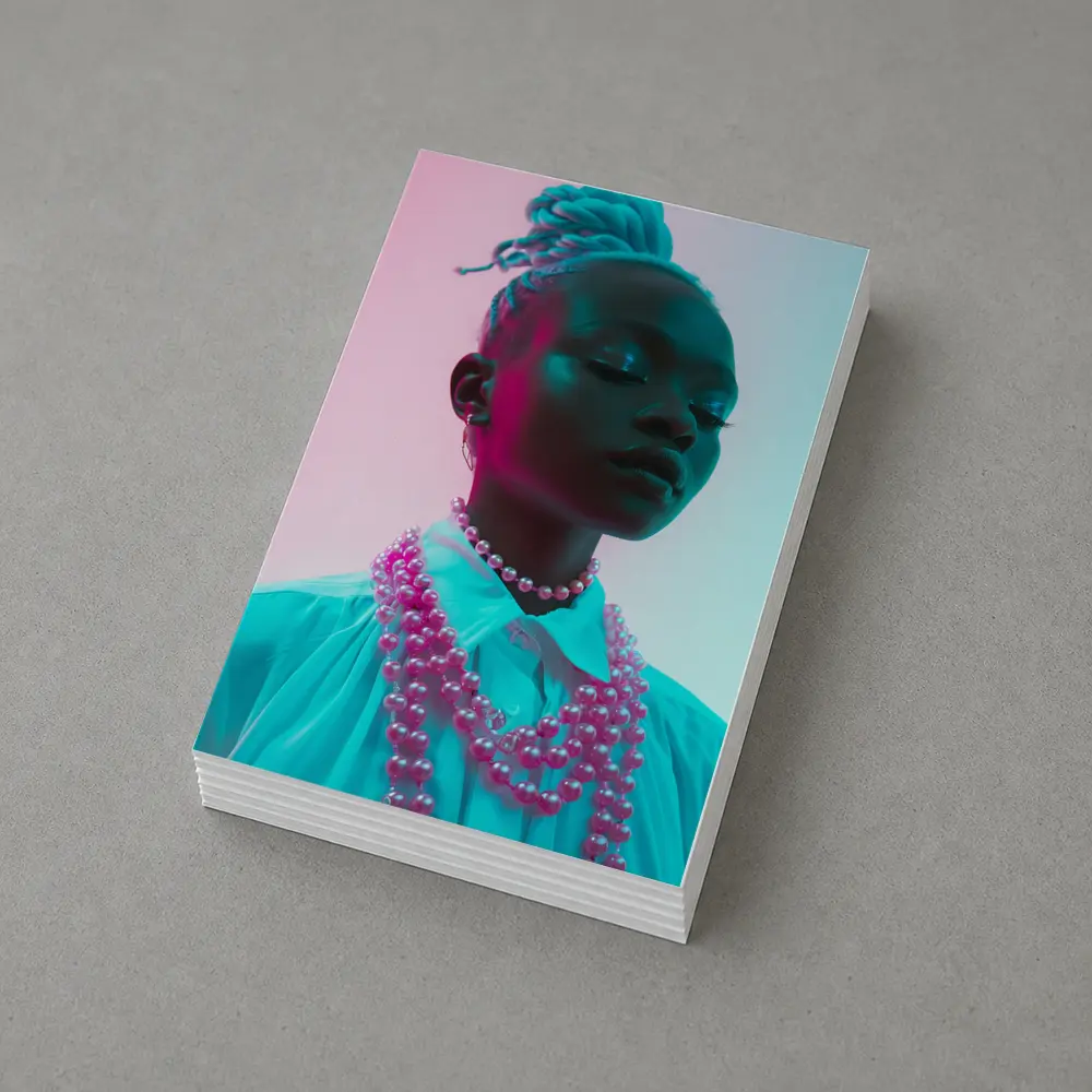 Woman Portrait Neon Pink Teal Studio Light – Postcards