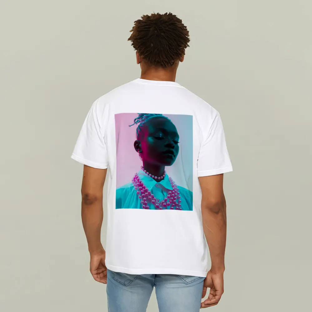 Woman Portrait Neon Pink Teal Studio Light – T-Shirts