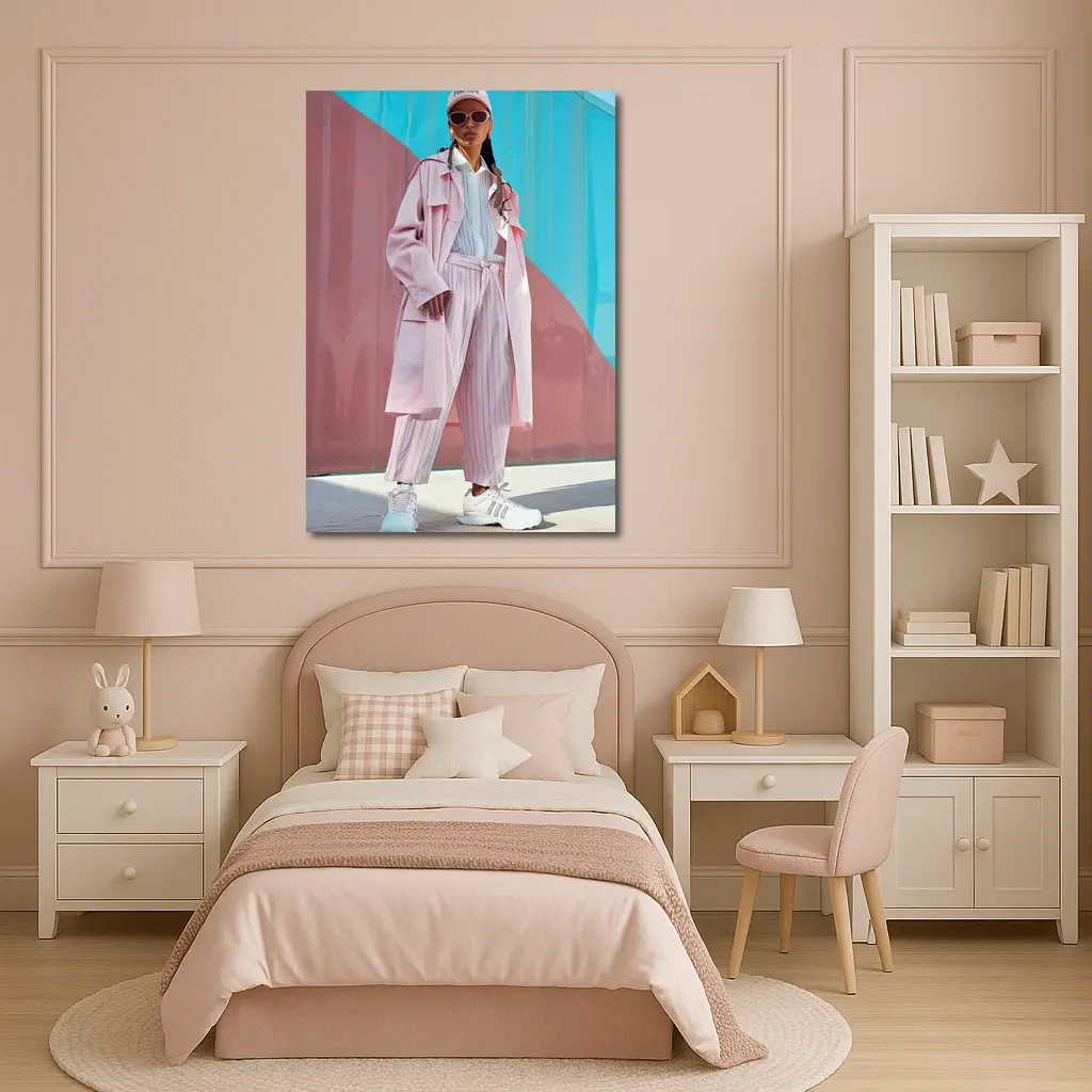 Pink Streetwear Fashion Woman Colorful Wall – Wall Art