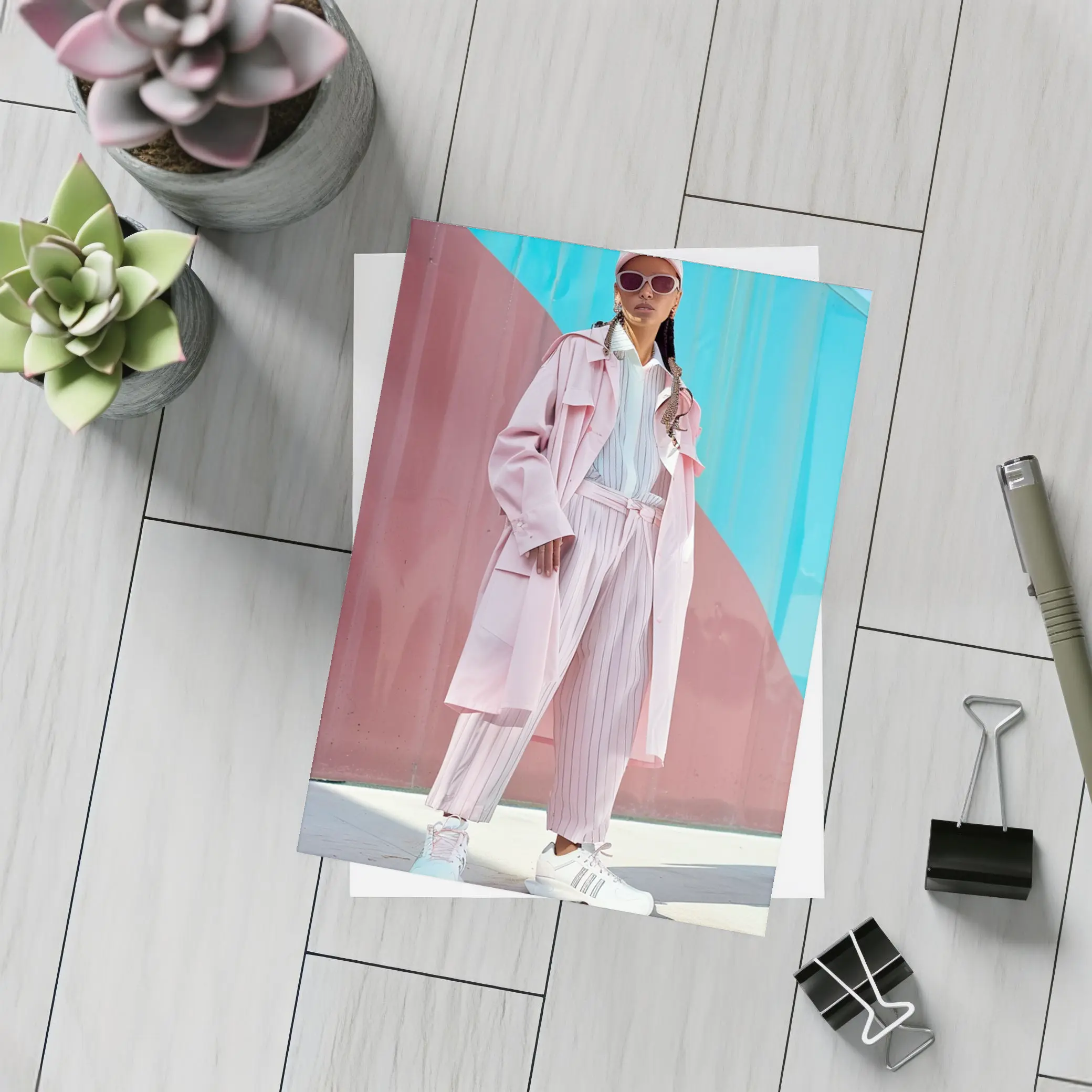 Pink Streetwear Fashion Woman Colorful Wall – Postcards