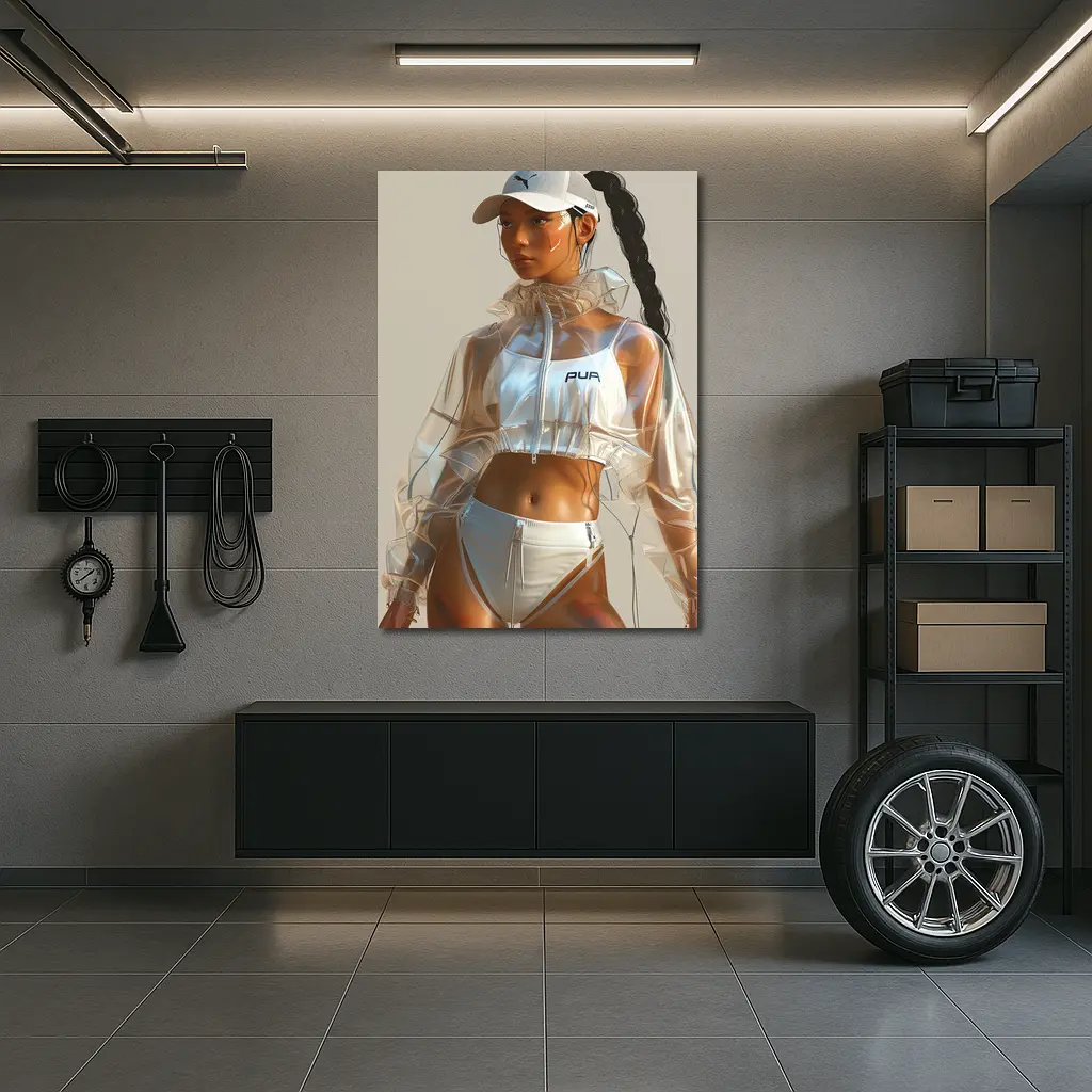 Futuristic Puma Athletic Woman Clear Jacket – Wall Art