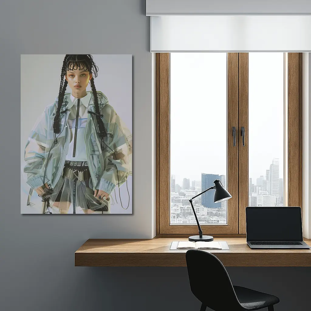Cyberpunk Fashion Model Transparent Jacket Portrait – Wall Art
