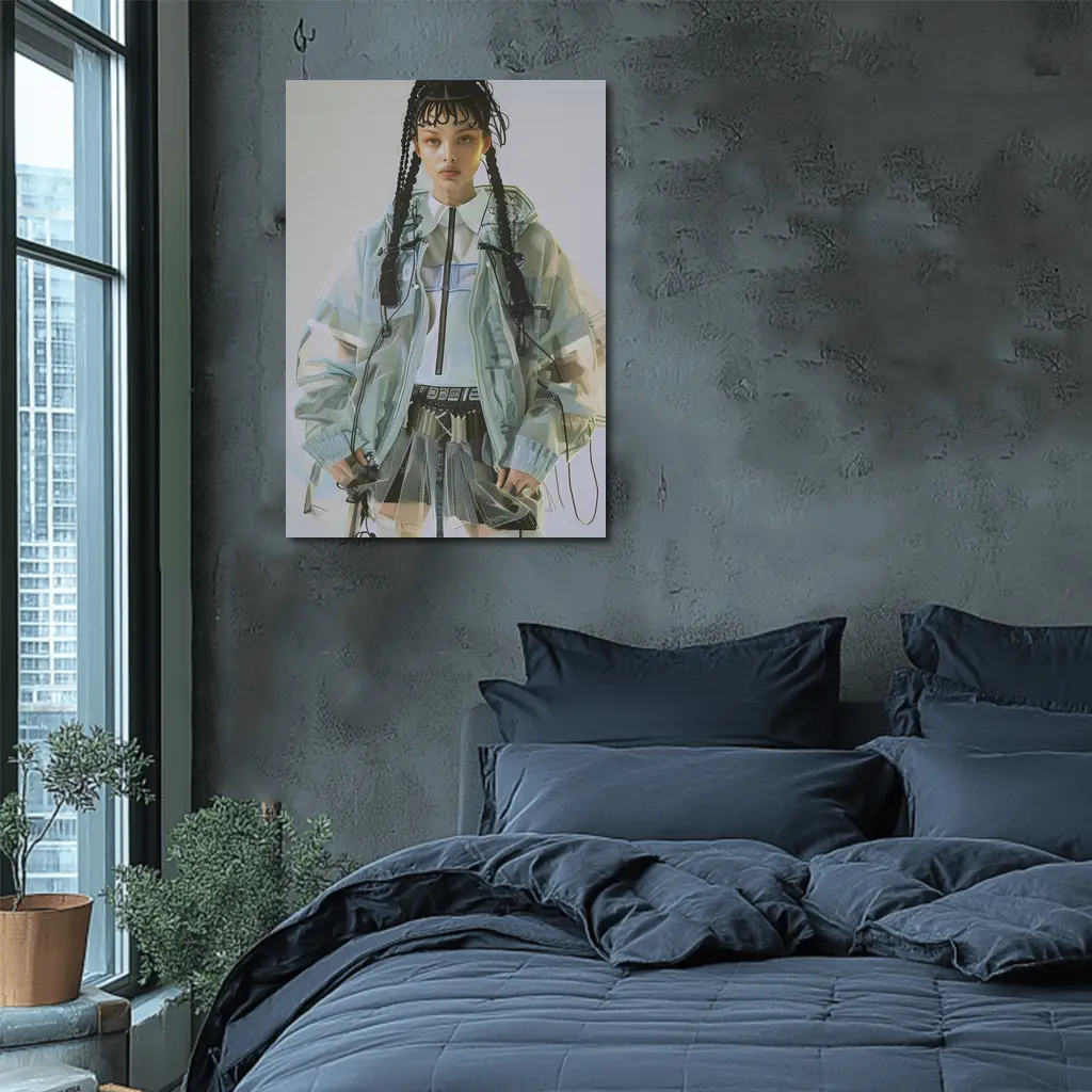 Cyberpunk Fashion Model Transparent Jacket Portrait – Wall Art