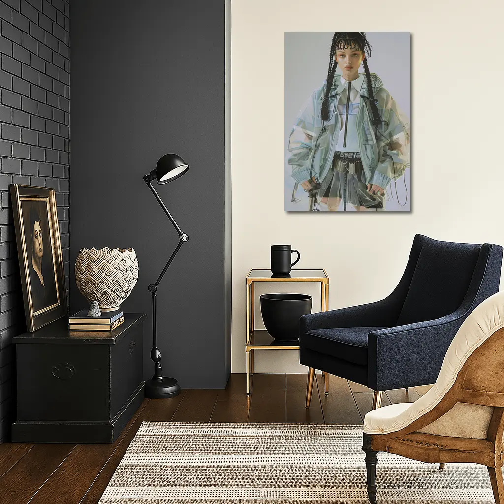 Cyberpunk Fashion Model Transparent Jacket Portrait – Wall Art