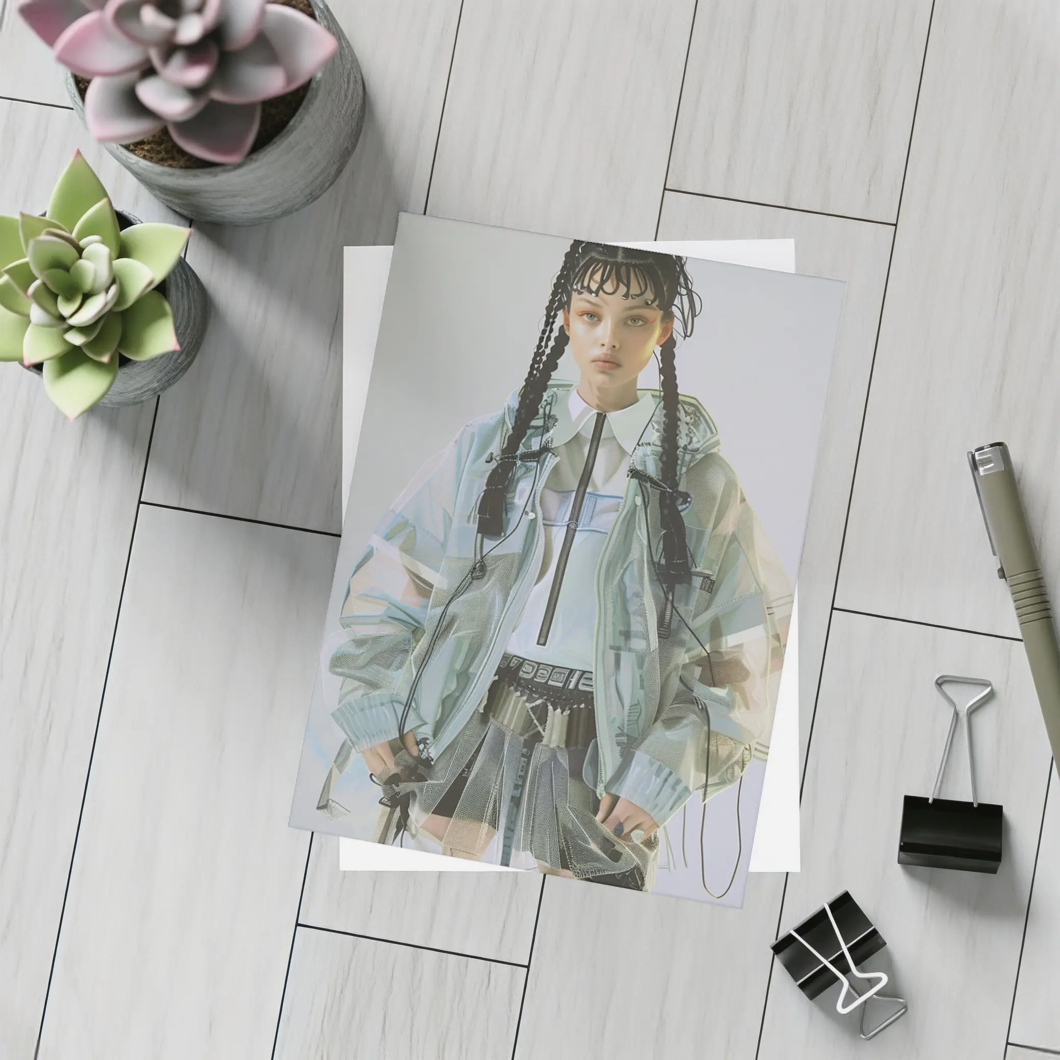 Cyberpunk Fashion Model Transparent Jacket Portrait – Postcards