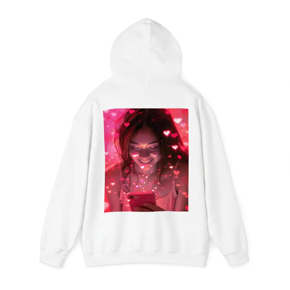 Smiling Girl Hearts Flying Pink Phone – Hoodies