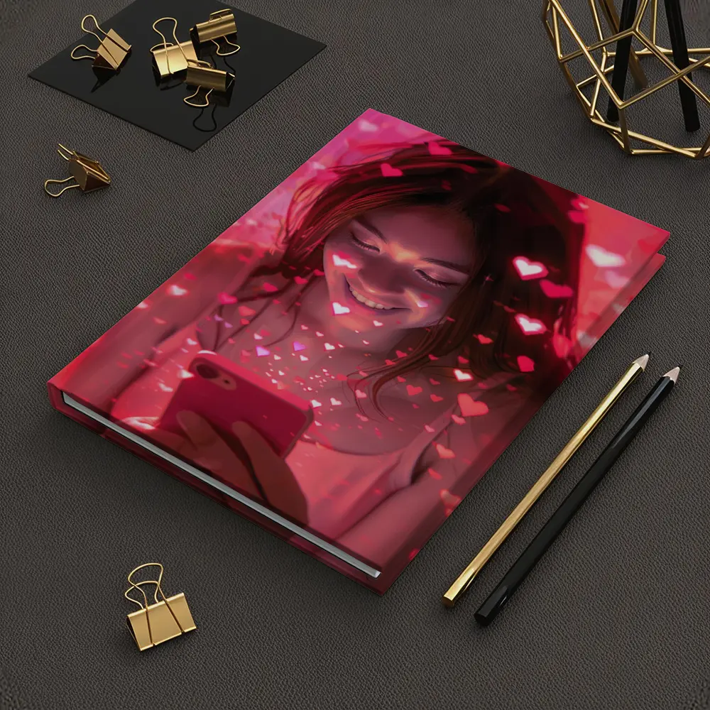 Smiling Girl Hearts Flying Pink Phone – Notebooks
