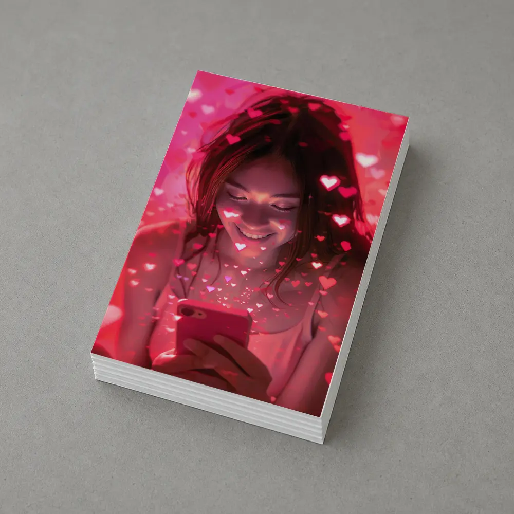 Smiling Girl Hearts Flying Pink Phone – Postcards