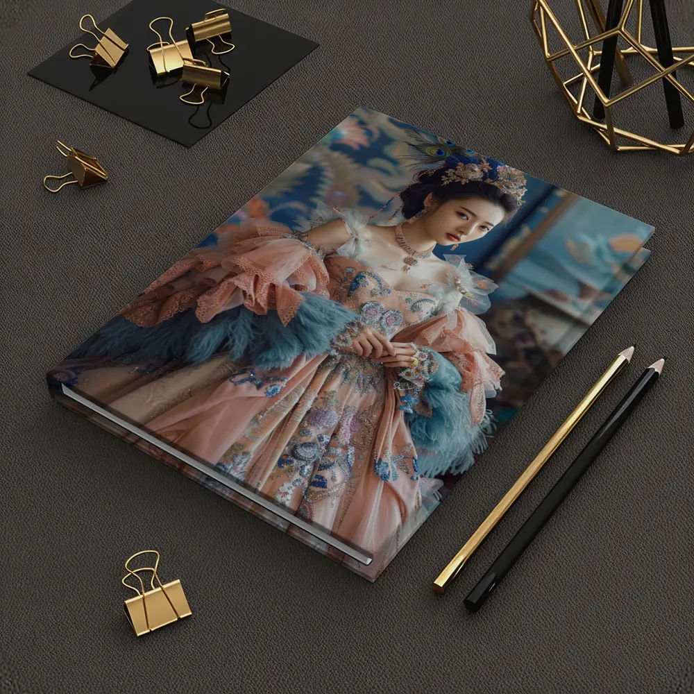 Asian Woman Baroque Peacock Feather Gown – Notebooks