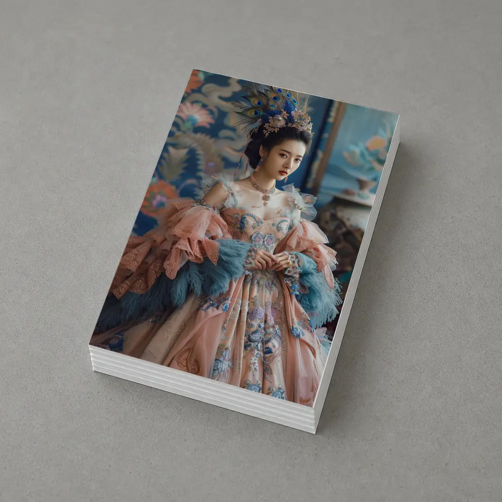 Asian Woman Baroque Peacock Feather Gown – Postcards