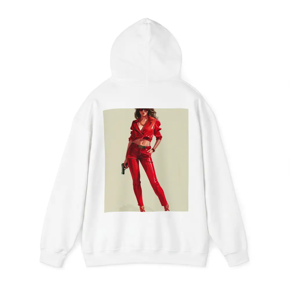 Red Outfit Woman With Gun Illustration – Hoodies