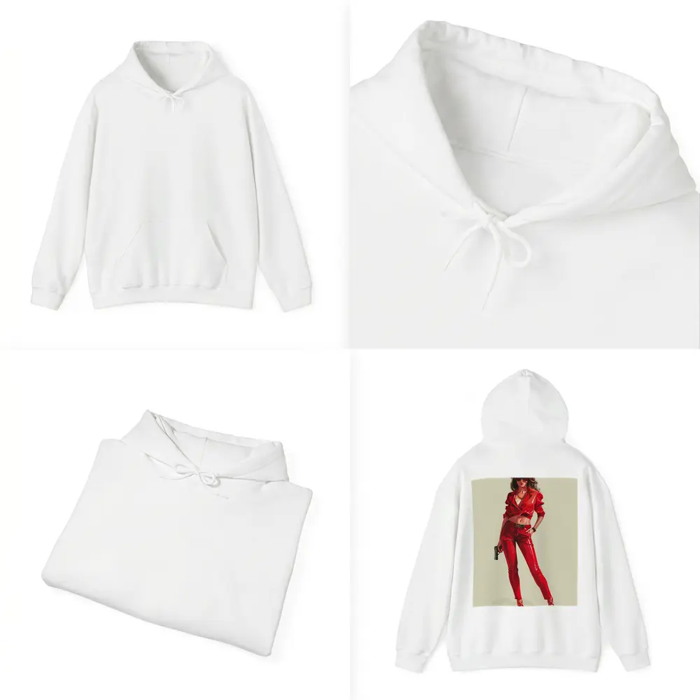 Red Outfit Woman With Gun Illustration – Hoodies