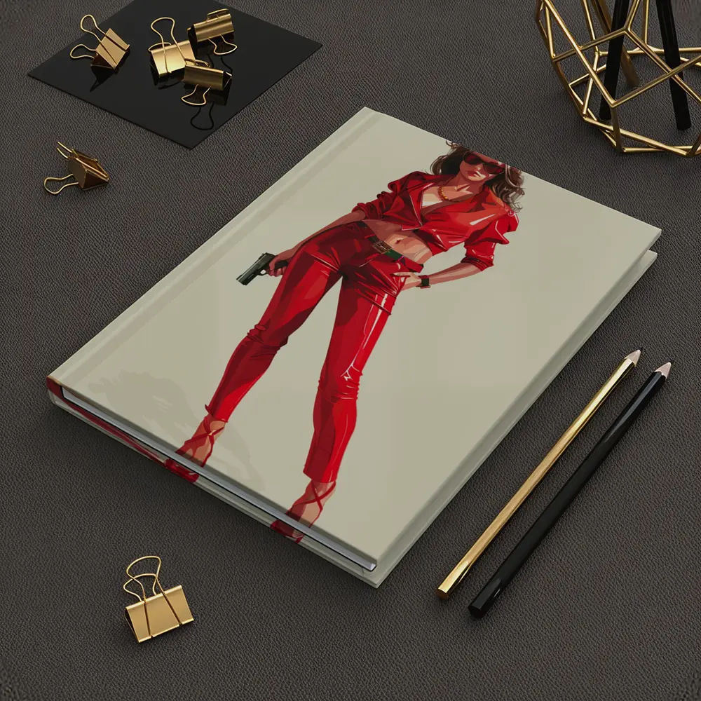 Red Outfit Woman With Gun Illustration – Notebooks