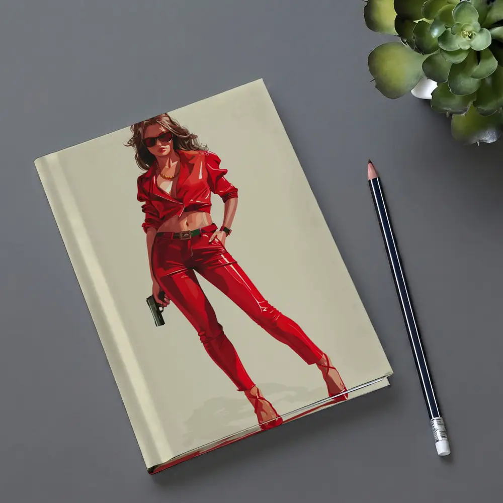 Red Outfit Woman With Gun Illustration – Notebooks