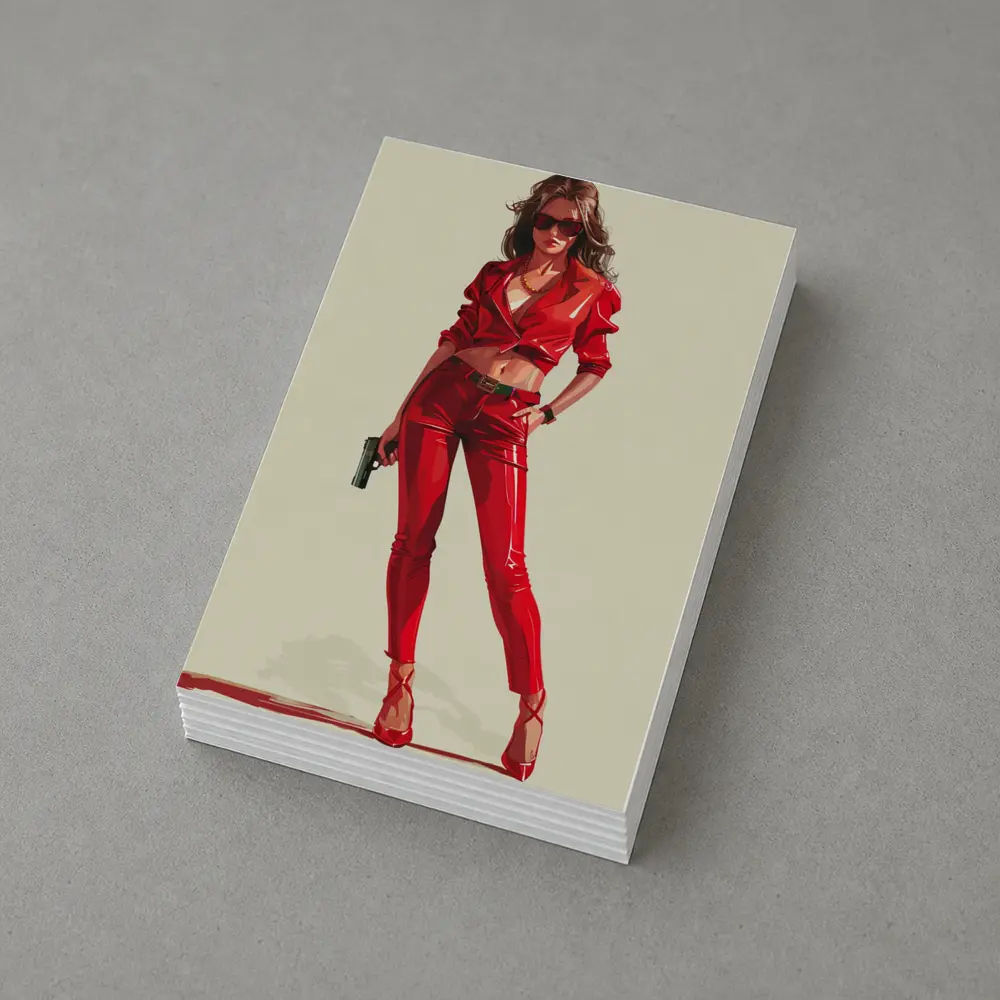 Red Outfit Woman With Gun Illustration – Postcards