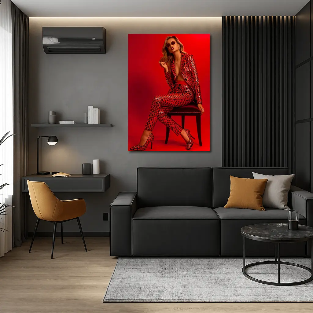 Blonde Woman Red Sequin Suit Bold Fashion – Wall Art