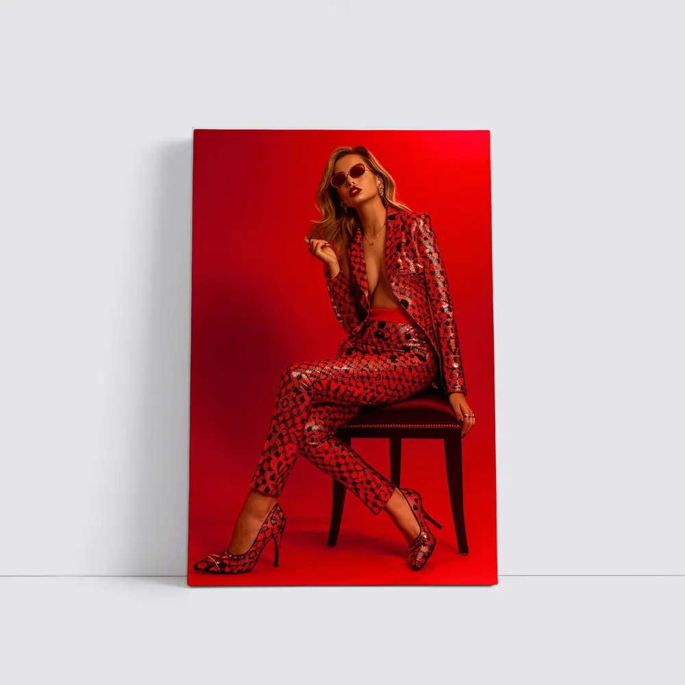 Blonde Woman Red Sequin Suit Bold Fashion – Wall Art