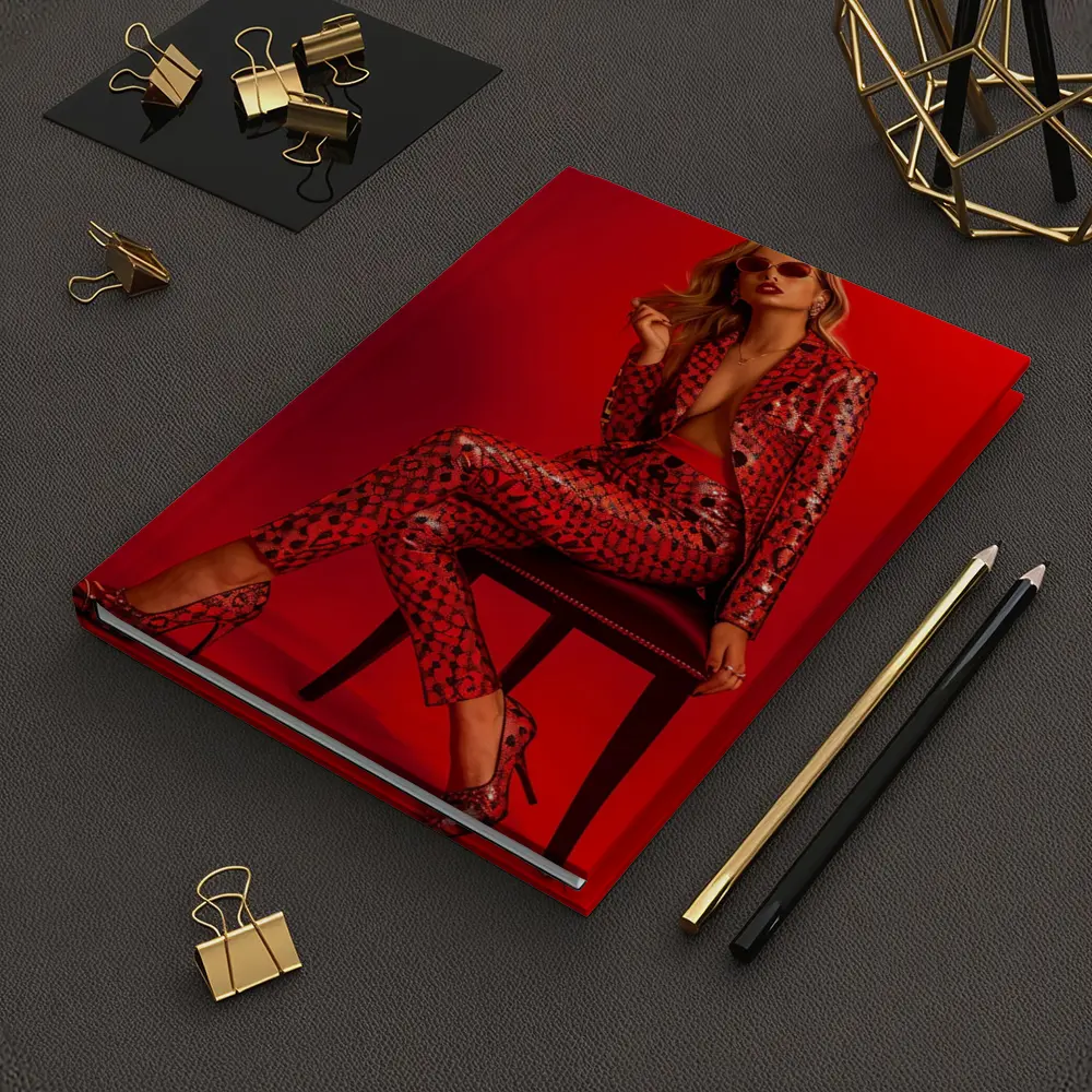 Blonde Woman Red Sequin Suit Bold Fashion – Notebooks