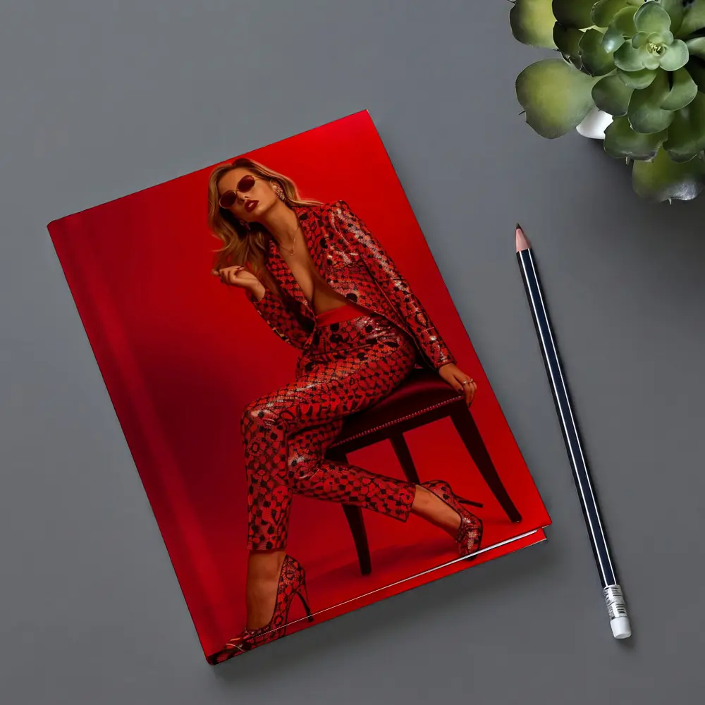 Blonde Woman Red Sequin Suit Bold Fashion – Notebooks