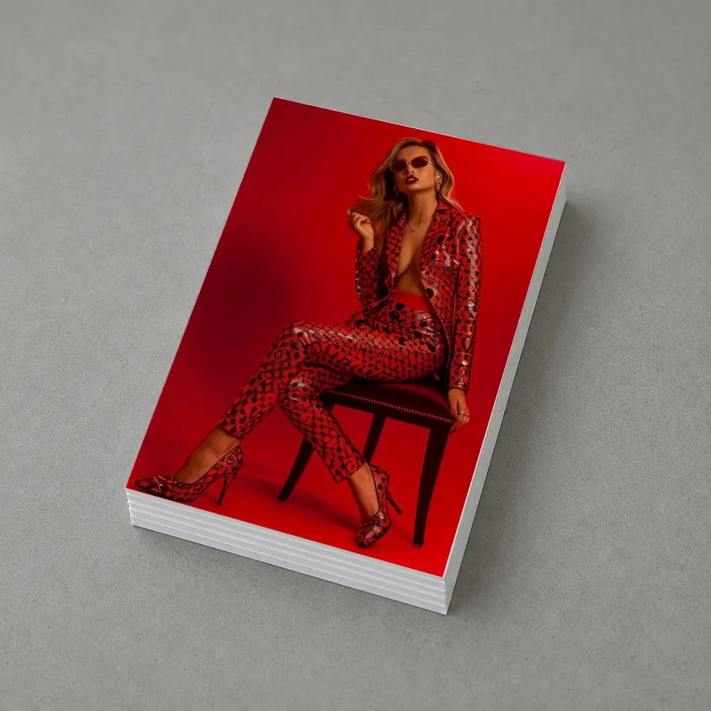 Blonde Woman Red Sequin Suit Bold Fashion – Postcards
