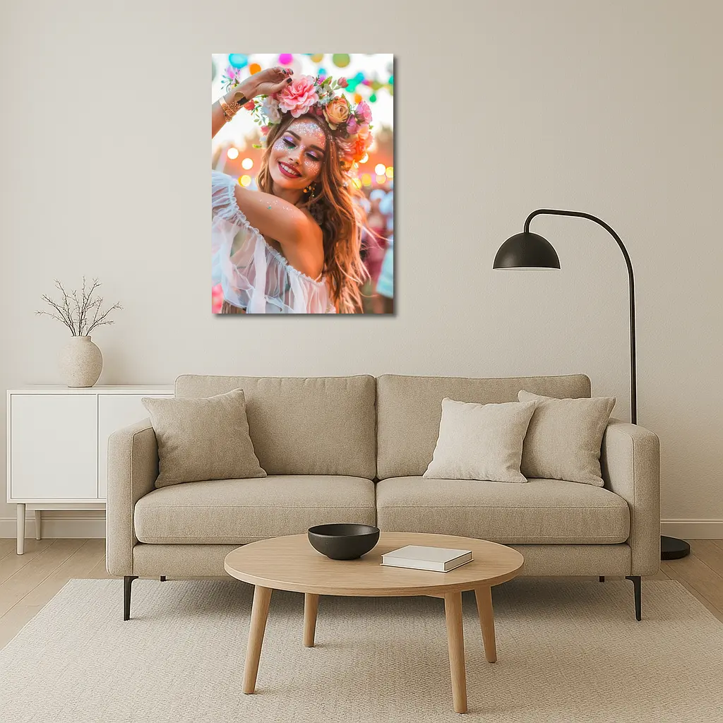 Festival Girl Flower Crown Glitter Bokeh – Wall Art