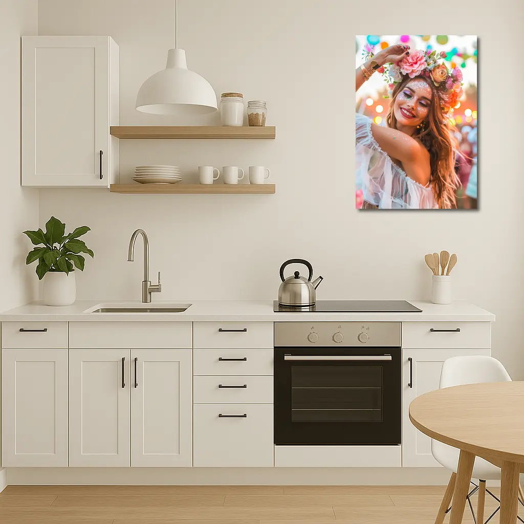 Festival Girl Flower Crown Glitter Bokeh – Wall Art