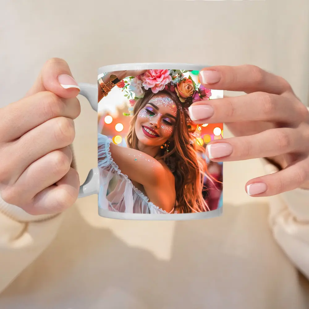 Festival Girl Flower Crown Glitter Bokeh – Mugs
