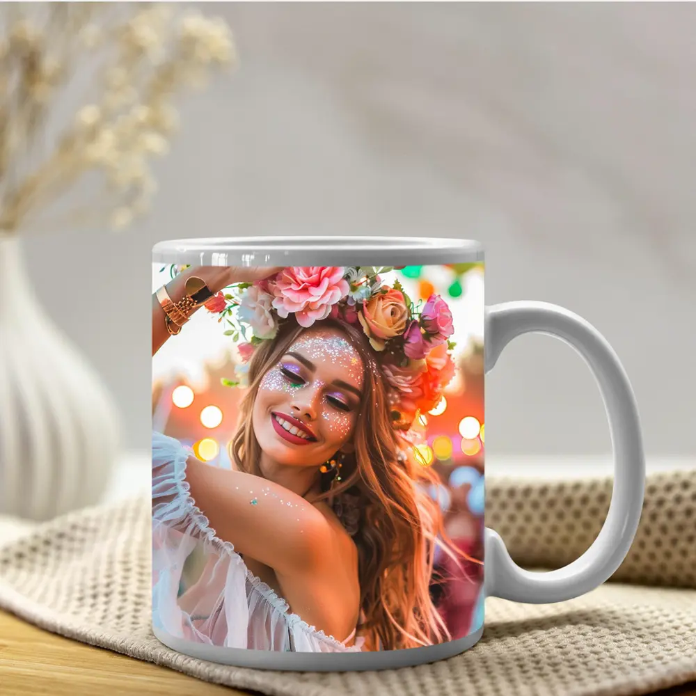 Festival Girl Flower Crown Glitter Bokeh – Mugs