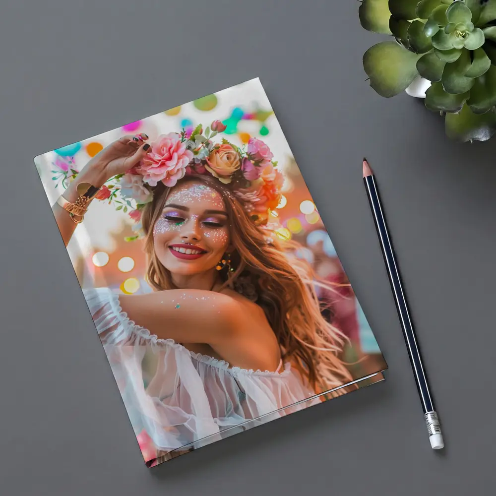 Festival Girl Flower Crown Glitter Bokeh – Notebooks