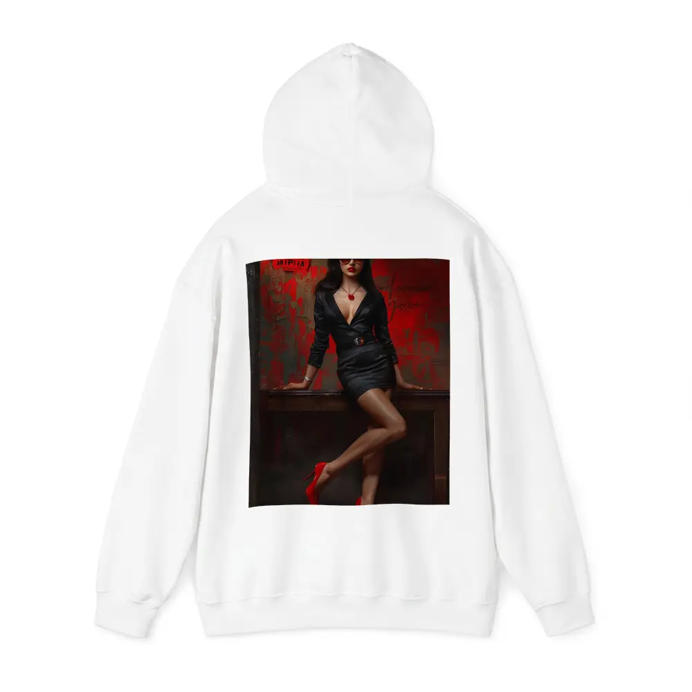 Confident Woman Black Dress Red Wall – Hoodies