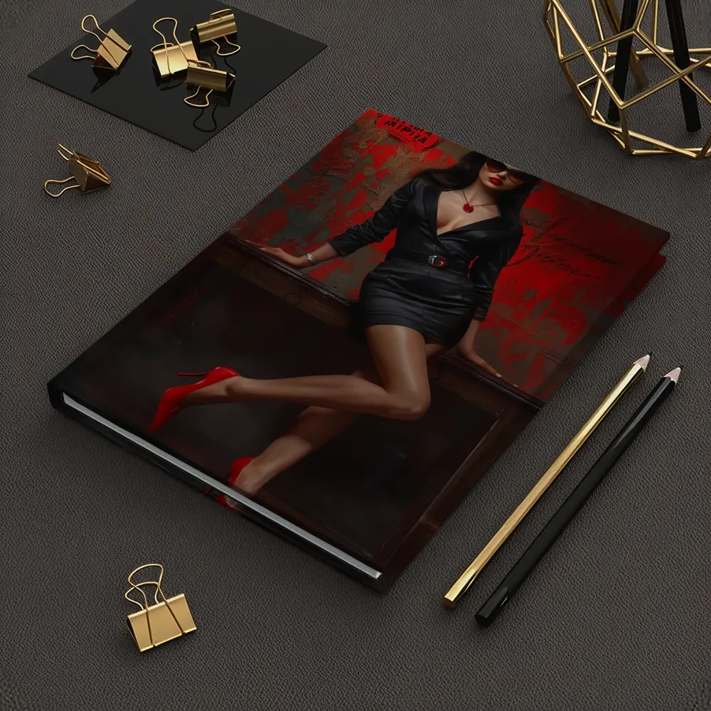 Confident Woman Black Dress Red Wall – Notebooks