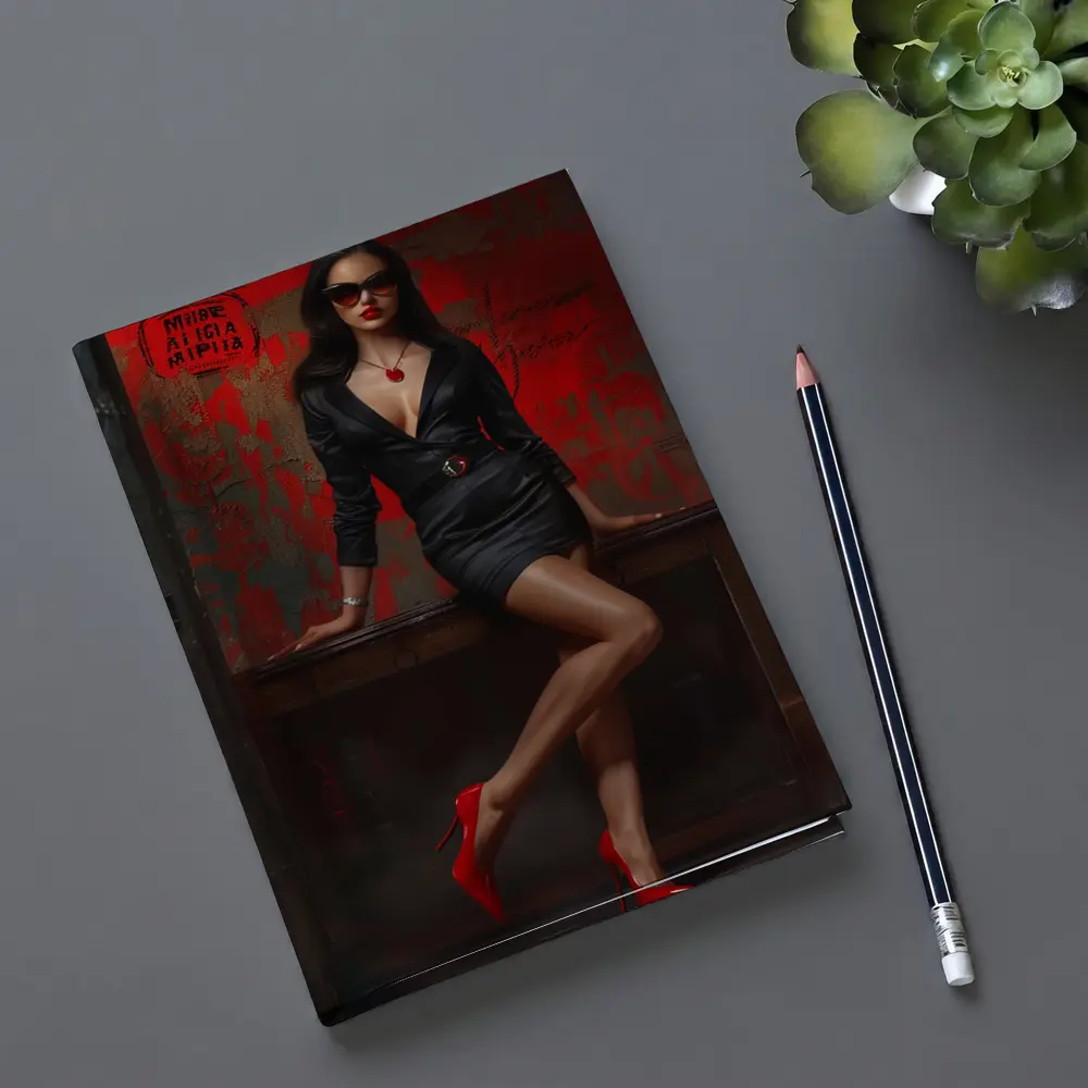 Confident Woman Black Dress Red Wall – Notebooks