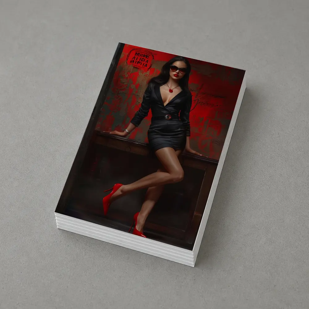 Confident Woman Black Dress Red Wall – Postcards