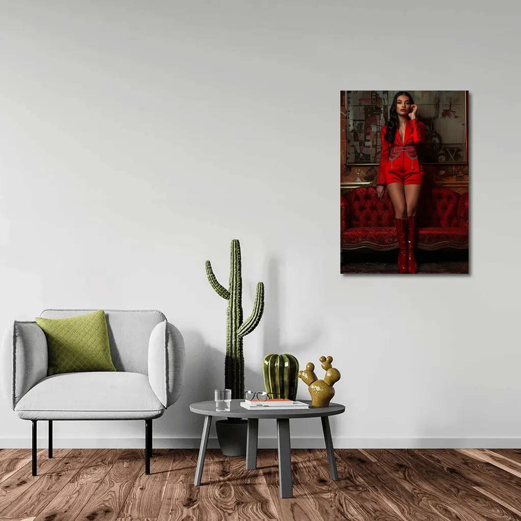 Woman Red Suit Shorts Ornate Interior – Wall Art