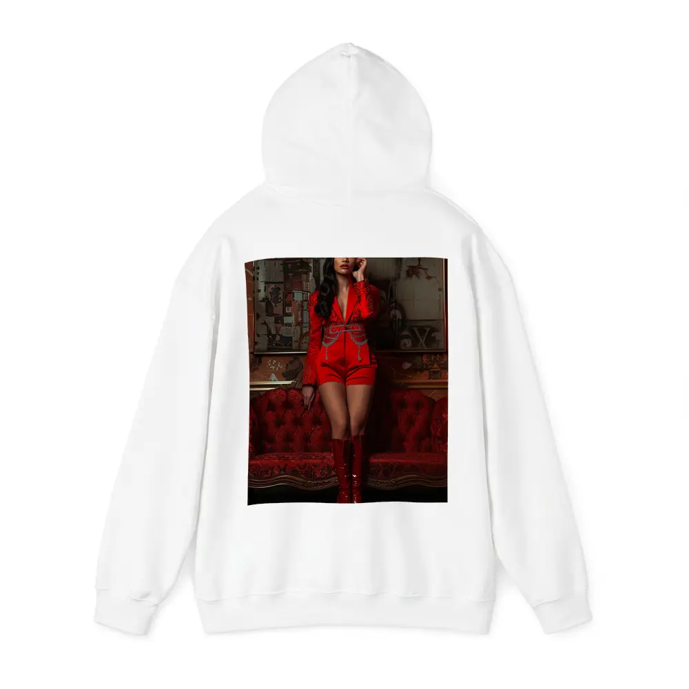 Woman Red Suit Shorts Ornate Interior – Hoodies
