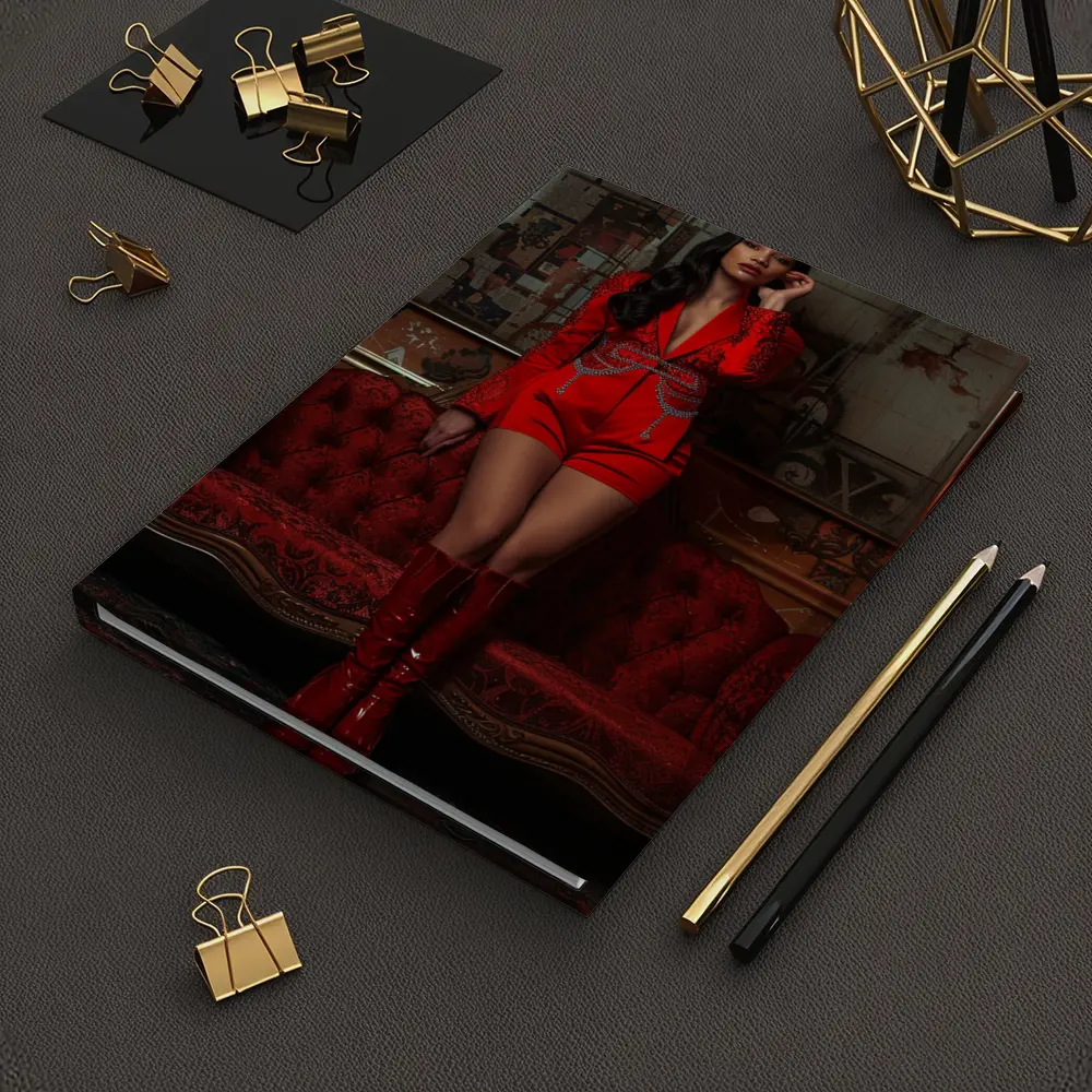 Woman Red Suit Shorts Ornate Interior – Notebooks