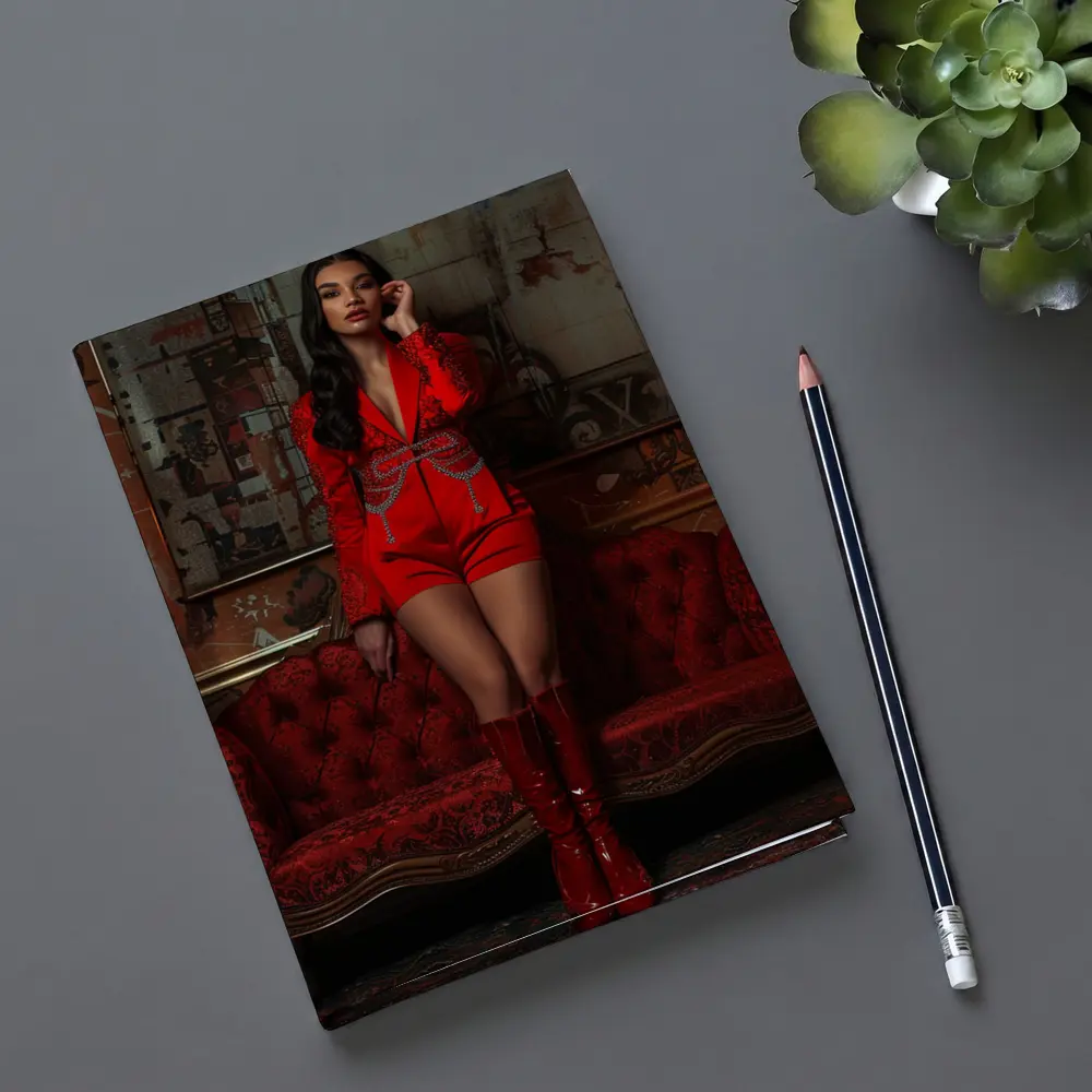 Woman Red Suit Shorts Ornate Interior – Notebooks
