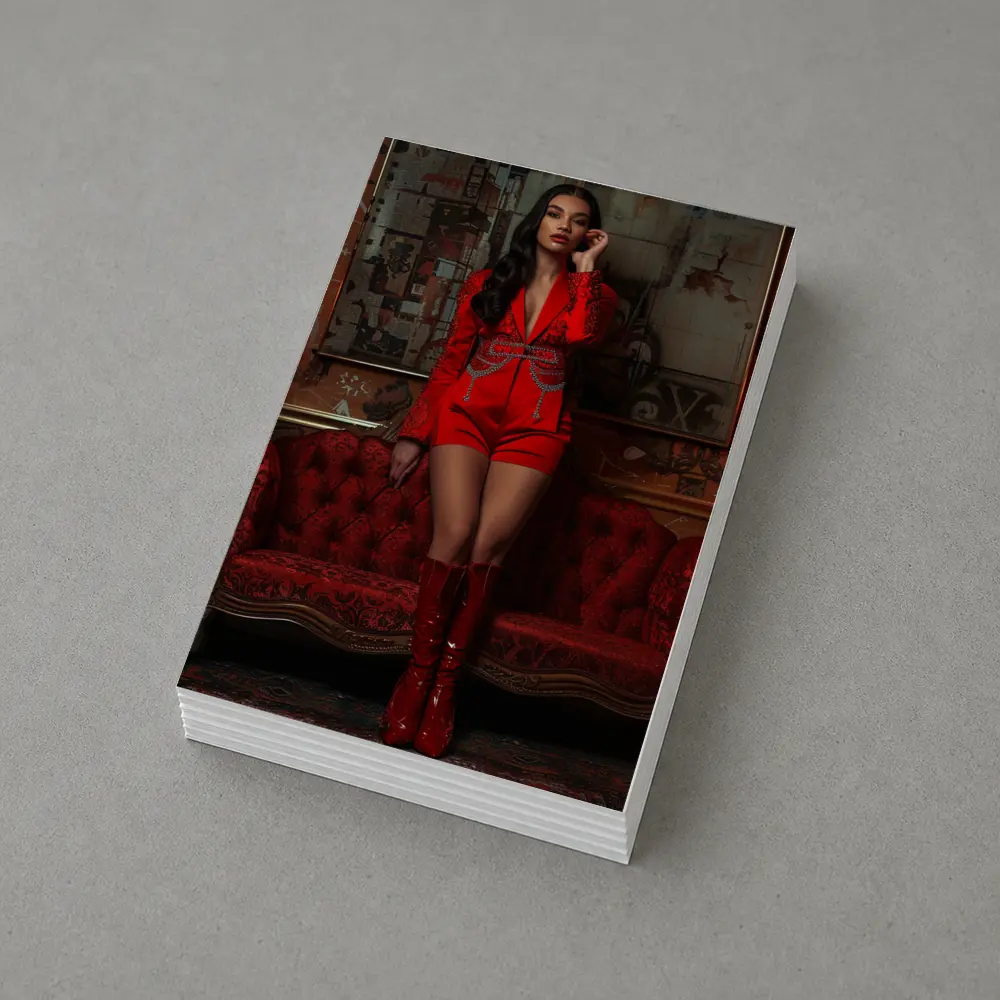 Woman Red Suit Shorts Ornate Interior – Postcards