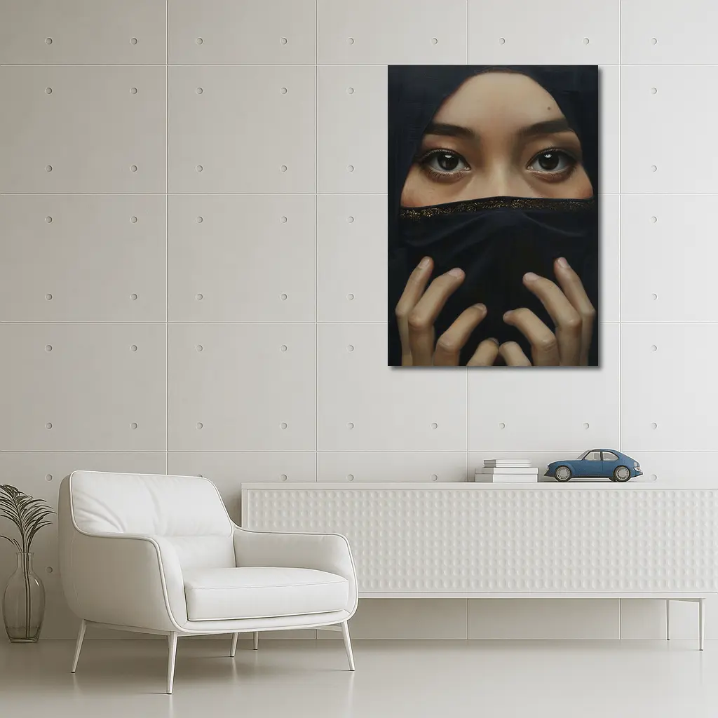 Woman in Black Niqab Expressive Eyes Portrait – Wall Art