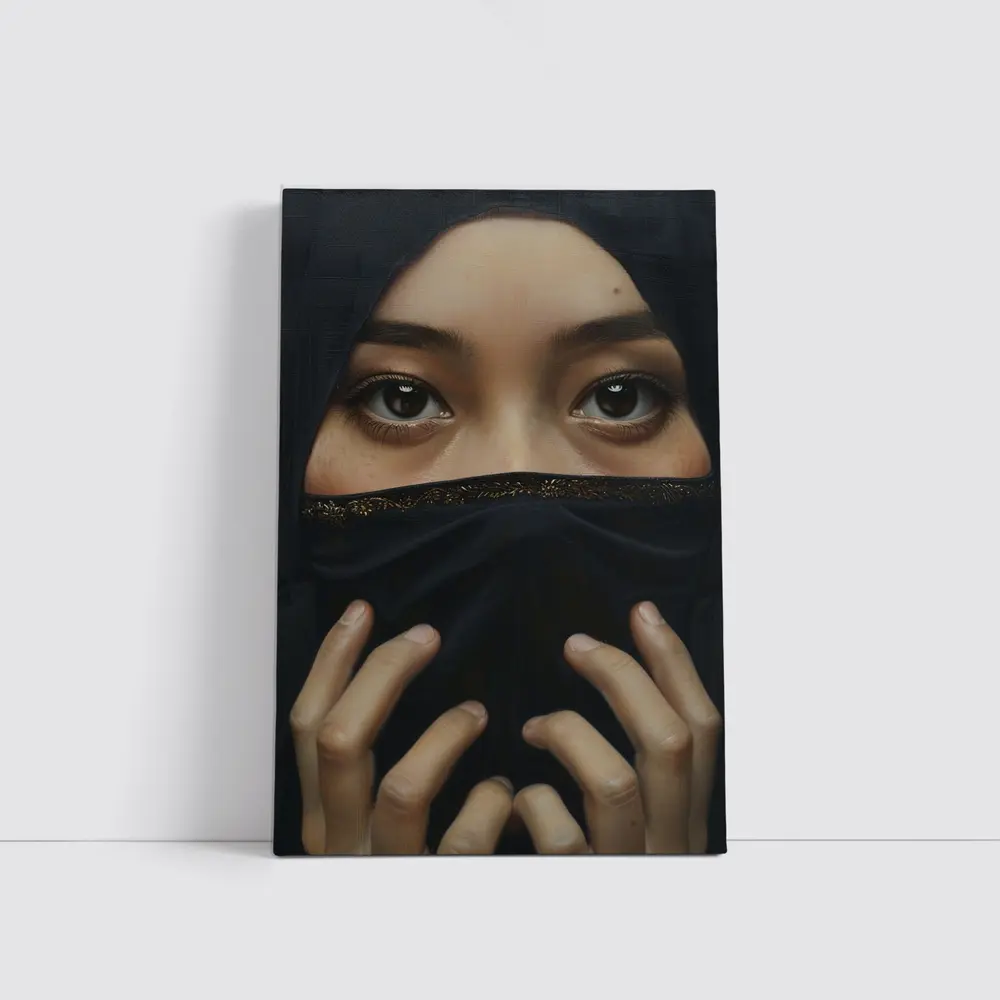 Woman in Black Niqab Expressive Eyes Portrait – Wall Art