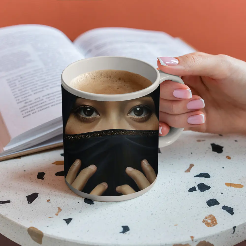 Woman in Black Niqab Expressive Eyes Portrait – Mugs