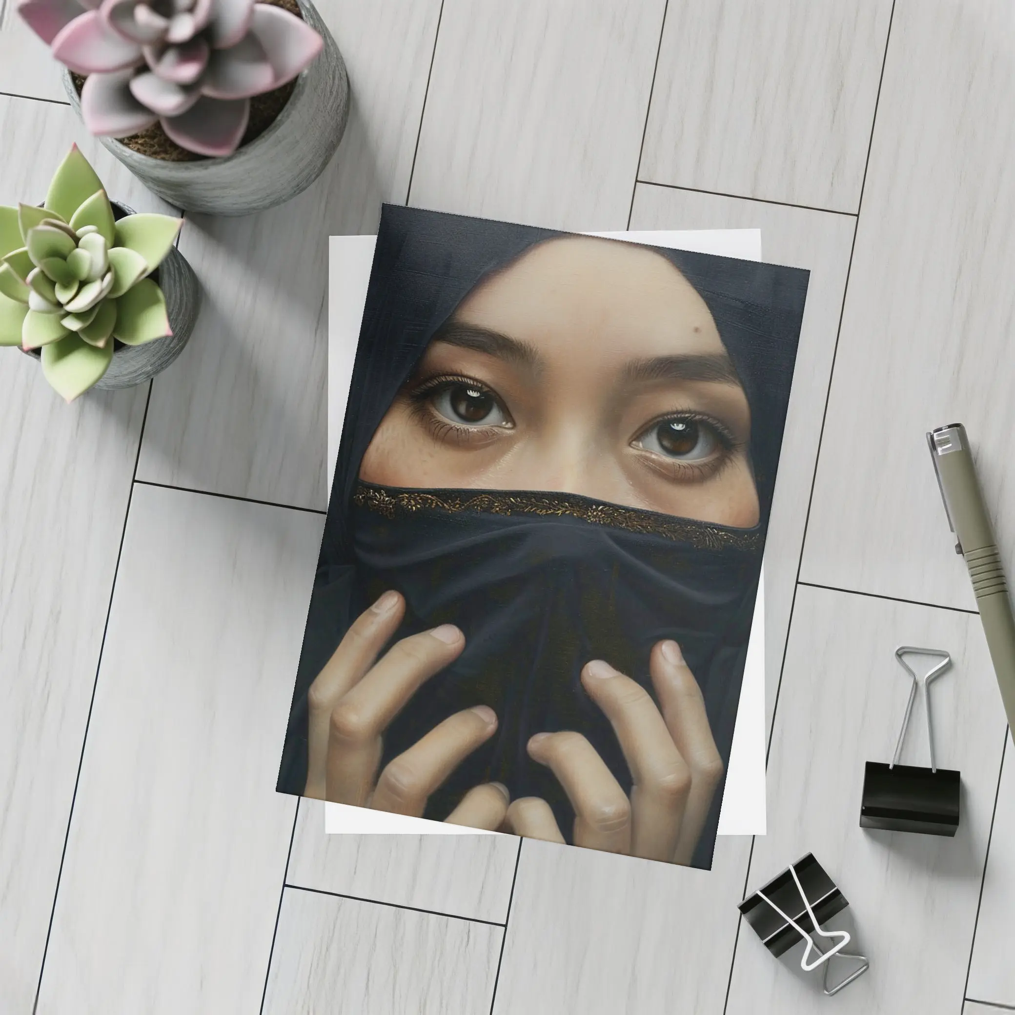 Woman in Black Niqab Expressive Eyes Portrait – Postcards