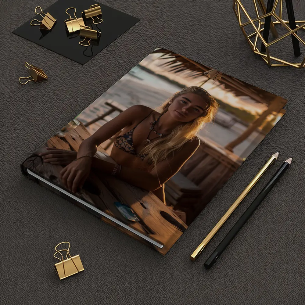 Blonde Woman at Tropical Beach Bar Sunset – Notebooks