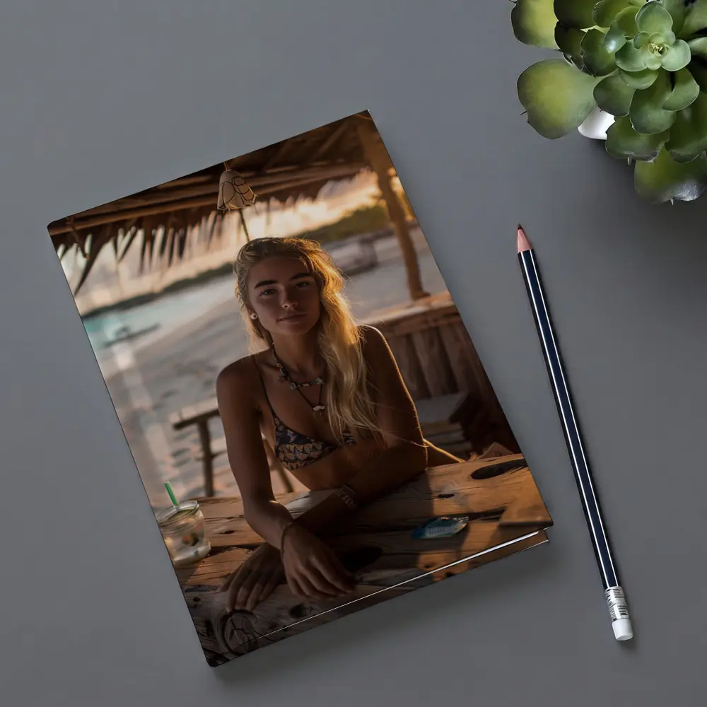 Blonde Woman at Tropical Beach Bar Sunset – Notebooks